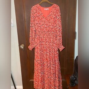 Joy Joy Red and White Patterned Long Sleeve Dress